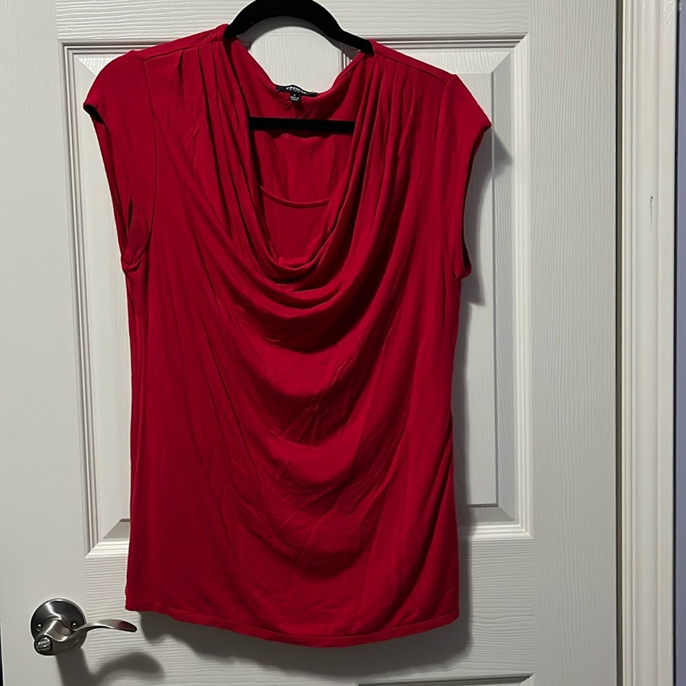 Women's Dressy Casual Top Cap Sleeve Slouchy Double-Layer Red Shirt Large